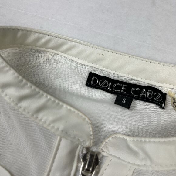 Dolce Cabo Ivory Mesh Floral Appliqué Zip Blouse Jacket Womens Small Sheer FLAW - Picture 9 of 12